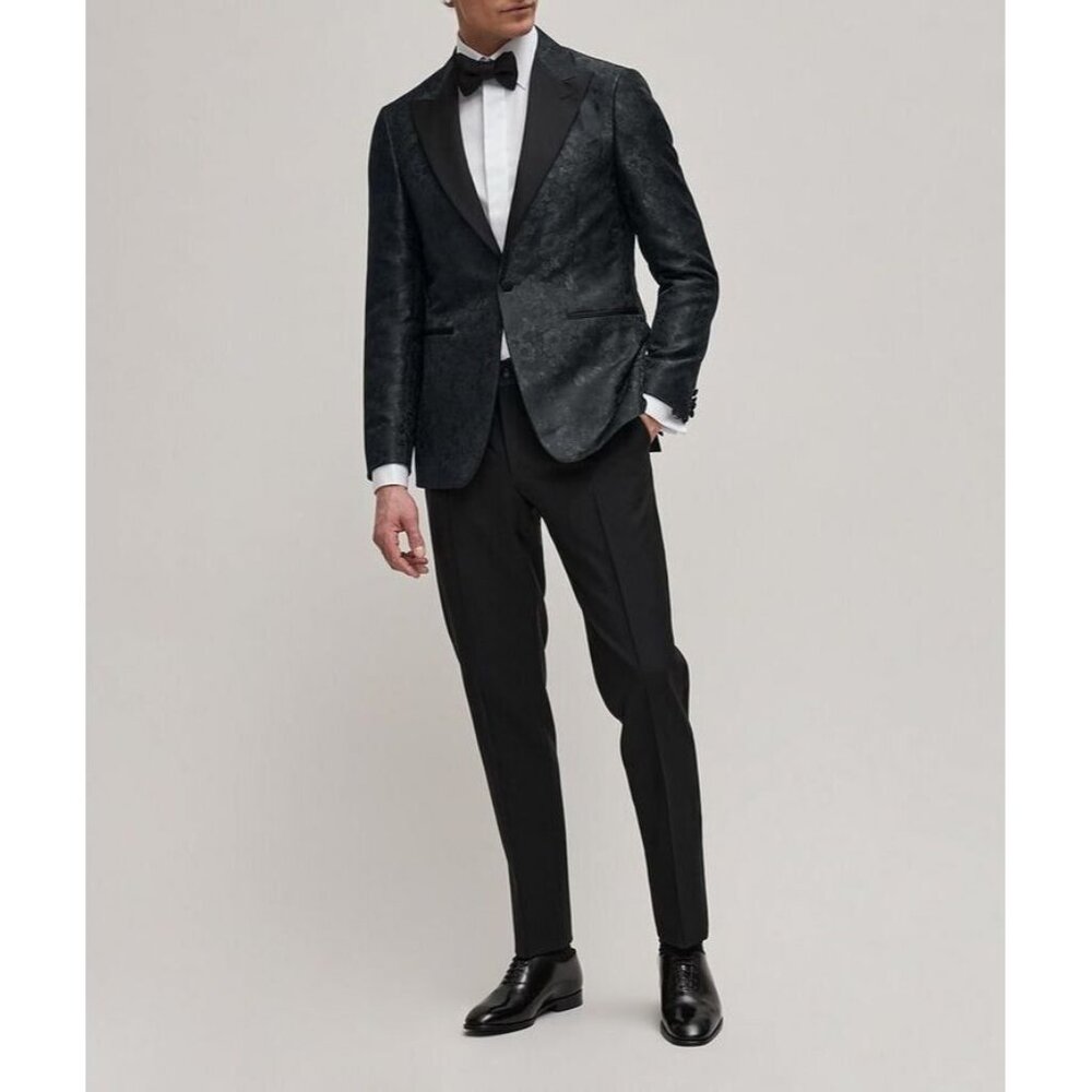 NWOT Men's CANALI Black Travel Wool Mohair Satin-Trimmed Tuxedo Pants, Size 46R